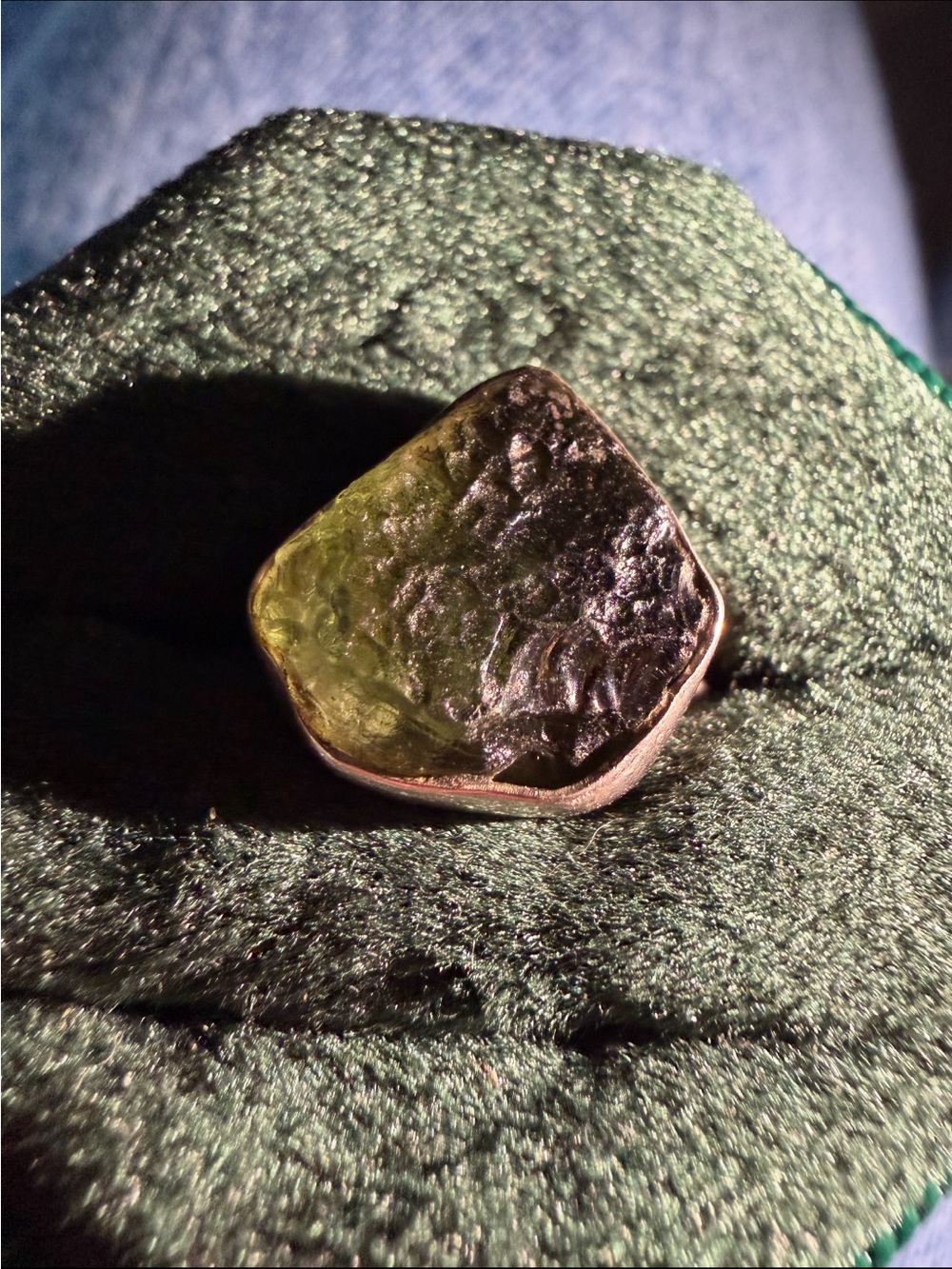Moldaviite Approximately 3 carets sterling silver ring- size 5 (bought in Banaff